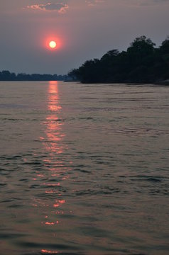 The African river sunset. Zambezi river, Zimbabwe