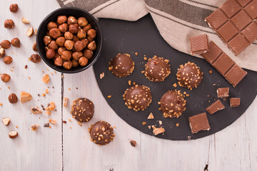 Chocolate truffles with caramel cream filling. 