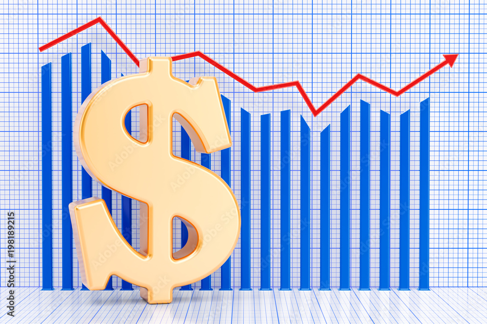 Poster dollar symbol with growing chart. 3d rendering
