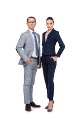 stylish adult business colleagues looking at camera isolated on white