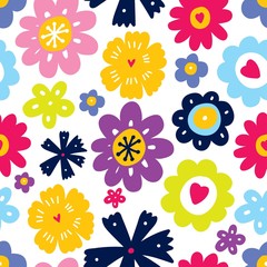 Fototapeta na wymiar Spring flowers. Cute seamless pattern.