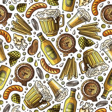 Cartoon cute hand drawn Beer fest seamless pattern