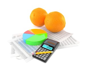 Orange with report and pie chart