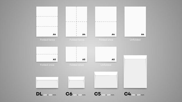 Most Envelopes Guide With A4 Paper Blanks. Vector Template