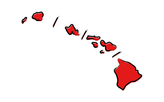 Stylized red sketch map of Hawaii