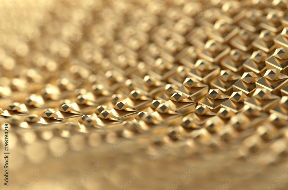 Poster golden geometry array abstract background, 3d rendering.