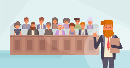 Jury in court. Vector. Cartoon.
