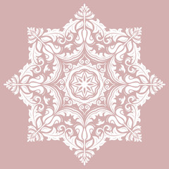 Elegant vector round white ornament in classic style. Abstract traditional pattern with oriental elements. Classic vintage pattern