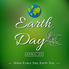 Earth day hand lettering on blurred background