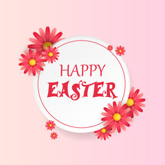 Banner design template with floral decoration for happy easter. Round frame with flowers. Invitation for easter holiday vector illustration.