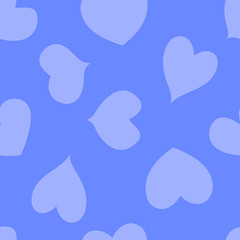 Blue background with hearts, seamless pattern, endless texture, vector illustration.