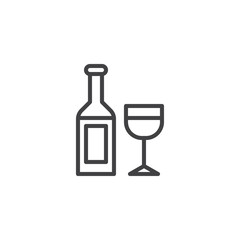 Wine bottle with wineglass outline icon. linear style sign for mobile concept and web design. Alcohol drinks line vector icon. Symbol, logo illustration. Pixel perfect vector graphics