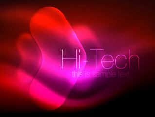 Blurred arrows in dark space. Neon pointers, glass glossy design, abstract shiny techno background, web banner