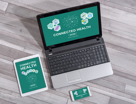 Connected health concept on different devices