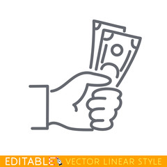 Payment with money, buying or purchase or bribe. Editable line sketch icon. Stock vector illustration.