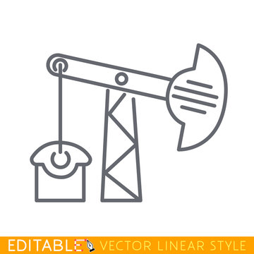 Oil pump or oil rig or pump jack icon. Editable line sketch icon. Stock vector illustration.
