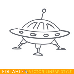 Ufo spaceship icon in line style. Space illustration with Ufo in white background. Element for space design. Science space object. Editable line sketch icon. Stock vector illustration.