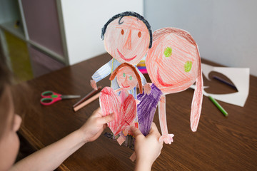 happy family: mommy, daddy, child. heart. kid craft. family day