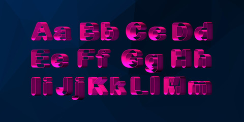 Vector set, alphabet orthogonal hollow, realistic illuminated, silhouettes of symbols.