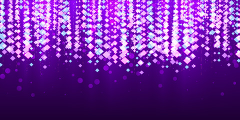 Vector illustration of rain geometric pattern, falling sparkling rhombuses on a dark background