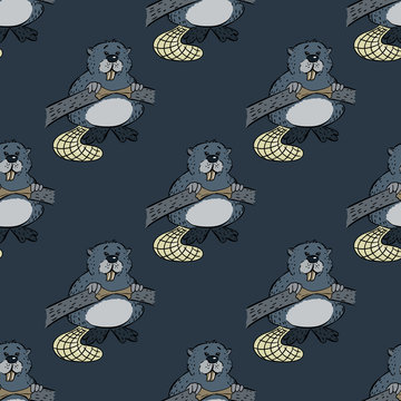Funny beaver seamless pattern. Original design for print or digital media.