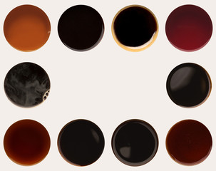 Collection of coffee cups tops isolated on white