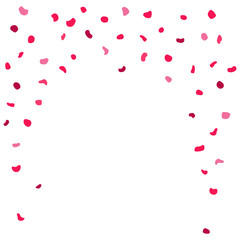 Fototapeta na wymiar Vector illustration of pink and red rose petals raining down isolated on white background