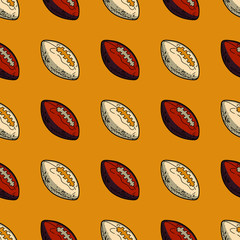 Rugby ball seamless pattern. Original design for print or digital media.