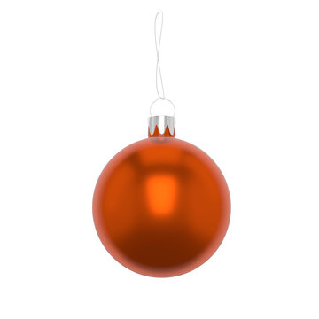 3D Illustration Orange Christmas ball with string, isolated on a white background.