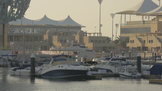 Yachts and boats seen at sunset
