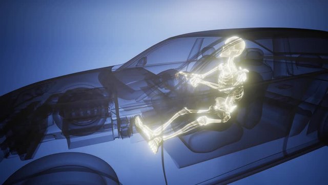 driver with visible bones at transparent car