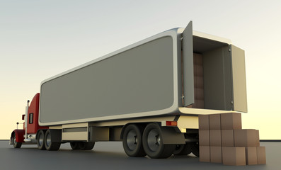 Unloading cardboard boxes from a truck. Freight transportation, Cargo delivery service