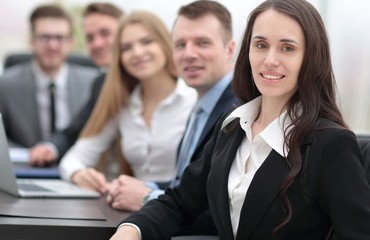 business woman and business team