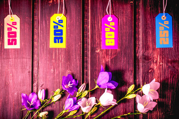 Big Sale template. Multicolor sale tags or label with spring flo