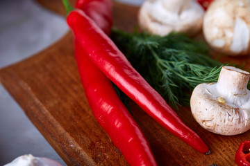 Close-up vegetables for healthy cooking, selective focus, shallow depth of field.