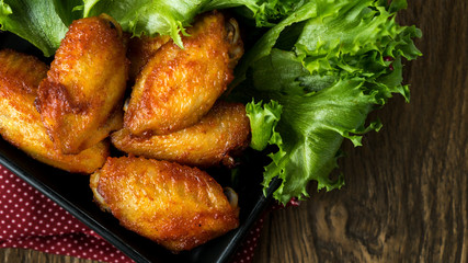 fried chicken wing bbq,homemade cooking with chicken meat,top view on table