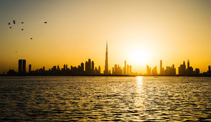 Fototapeta na wymiar Panoramic view of Dubai at sunset