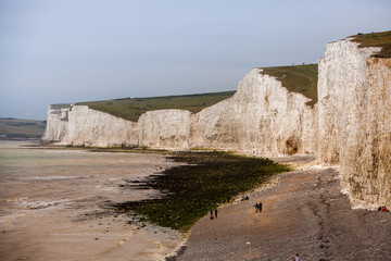 Landscape of Seven Sisters cliffs in South Downs National Park on English coast