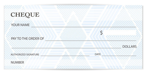 Check (cheque), Chequebook template. Guilloche pattern with abstract watermark, spirograph. Background for banknote, money design, currency, bank note, Voucher, Gift certificate, Coupon, ticket