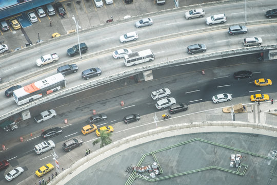 city traffic concept, rush hour aerial , many cars in city traffic