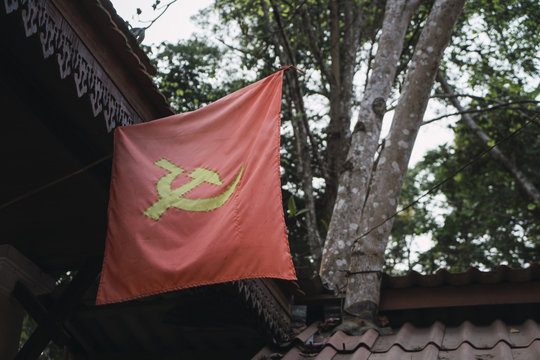 Hammer and sickle flag on house
