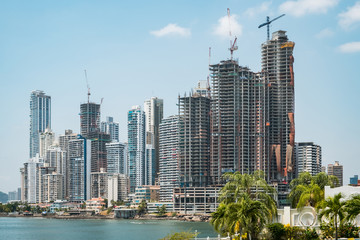skyscraper building construction site  downtown Panamas City skyline -