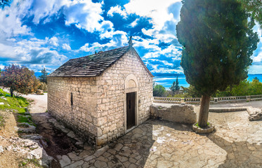 Marjan old chapel monument. / Scenic view at old landmark in park Marjan, Split city.