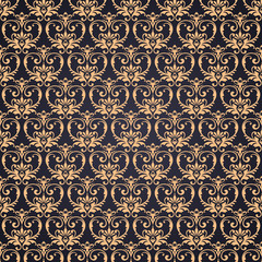Vector gold ornate damask background in Eastern style. Seamless abstract decorative elegant pattern.