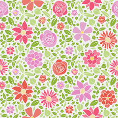 Cute seamless pattern with hand drawn flowers. Mother's Day, Woman's Day and Valentine's Day. Vector..