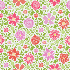 Fototapeta premium Cute seamless pattern with hand drawn flowers. Mother's Day, Woman's Day and Valentine's Day. Vector..
