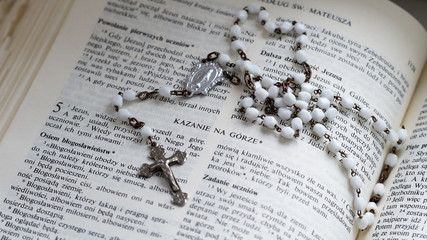 Rosary and polish Bible - Sermon on the Mount.