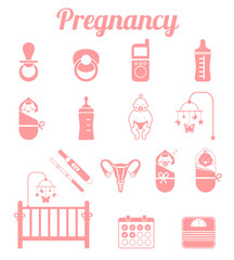 Pregnancy and newborn baby icons set.