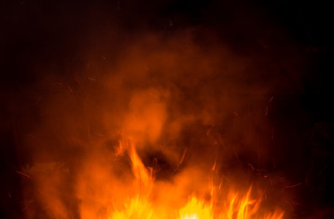 fire with smoke on a black background