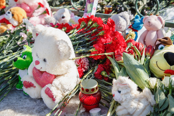 Place of memory of victims of the fire in the city of Kemerovo.
